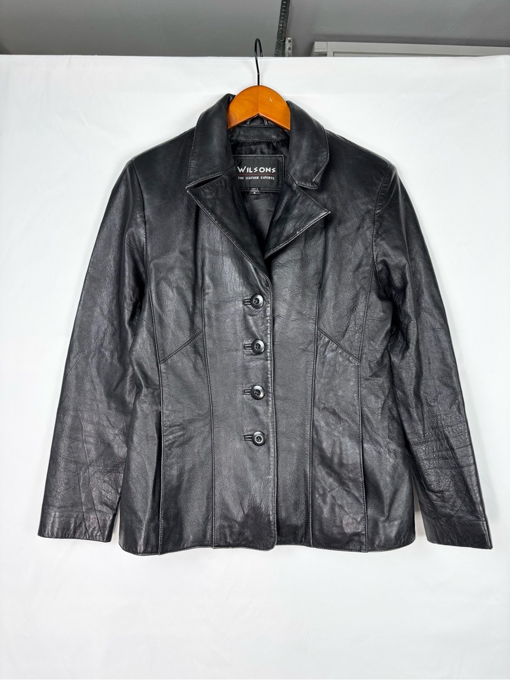 Vintage Wilson’s Leather Jacket Size S Black Button Up Collared
